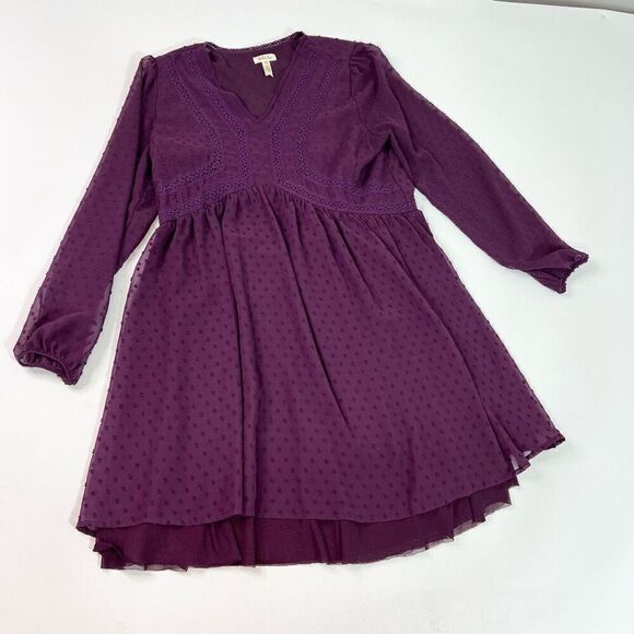 Matilda Jane Dress Womens Small Purple V-Neck Mesh Lace Long Sleeve Flowy - Picture 1 of 12